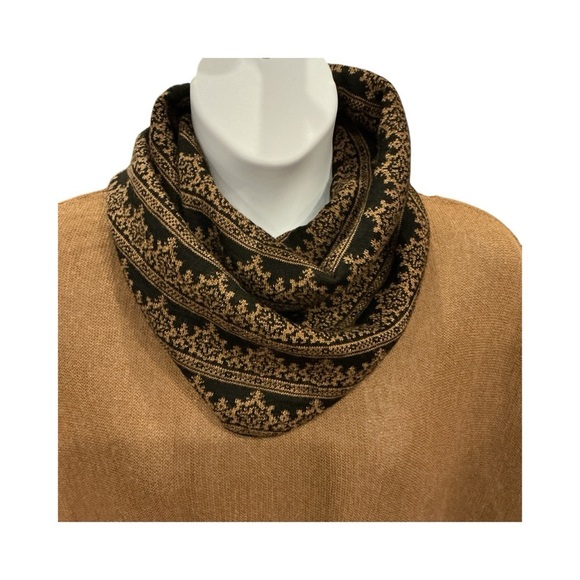 100% Baby Alpaca Knit Poncho Shawl Scarf Wrap Tan & Black - Picture 4 of 6